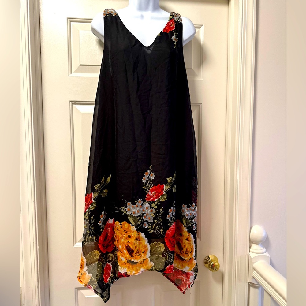 Black with floral accents handkerchief dress